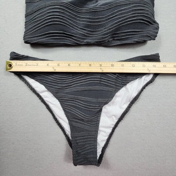 New 2 Piece Bandeau Ribbed High Cut Swimsuit Bikini Medium - Picture 4 of 13